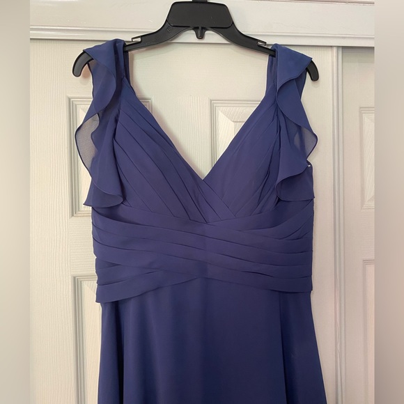 Blue Bridesmaid Dress with Ruffled Straps - Picture 2 of 5